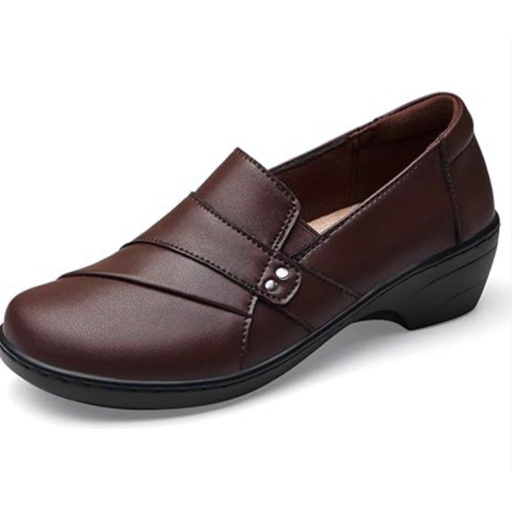 CLARKS COLLECTION MAY MARIGOLD BROWN LEATHER SLIP ON LOAFERS COMFORT - 7M